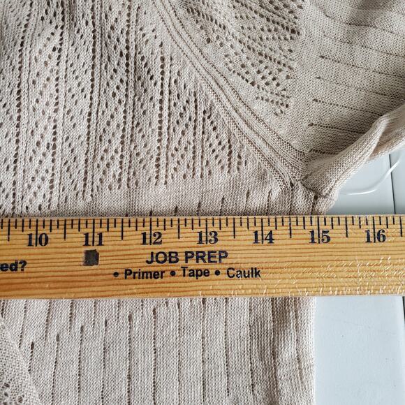 Women Eileen Fisher Beige Linen Pointelle Knit Cardigan XS Beach Coastal Neutral - Picture 8 of 10